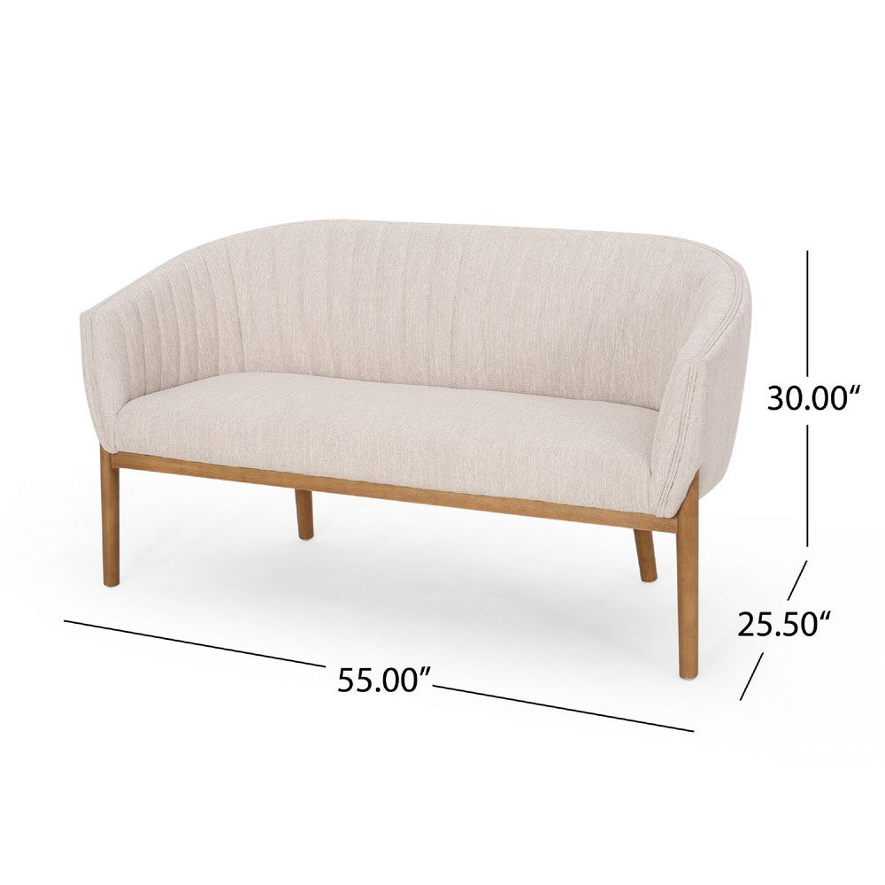 Fery Loveseat, Beige Fabric Channel Stitched Back, Brown Wood 55 Inch -BM335405