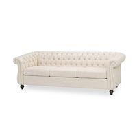Nisy 3 Seater Sofa, Chesterfield Beige Fabric Tufted Back, 85 Inch -BM335406