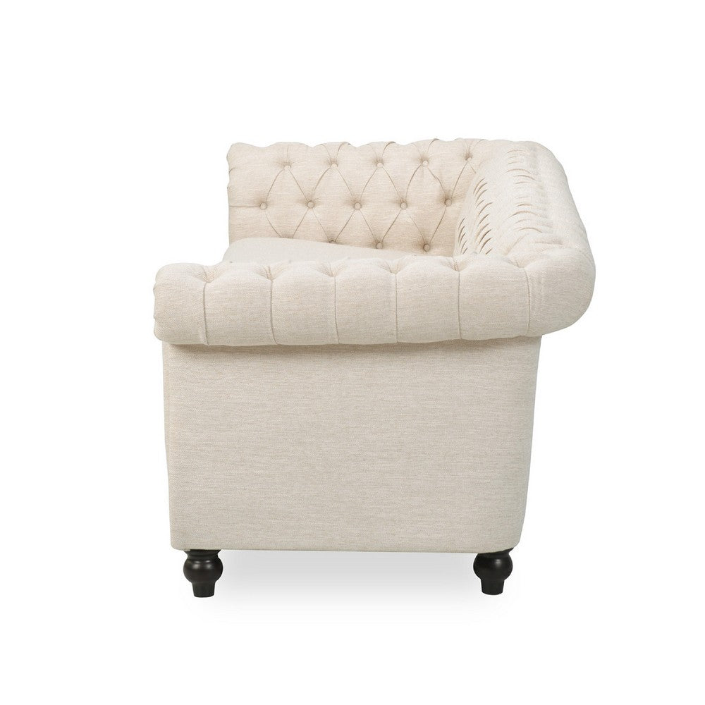 Nisy 3 Seater Sofa, Chesterfield Beige Fabric Tufted Back, 85 Inch -BM335406