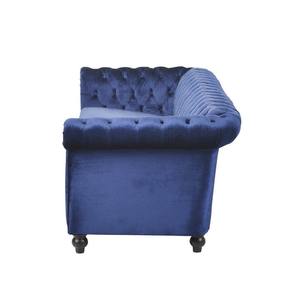 Nisy 3 Seater Sofa, Chesterfield Dark Blue Velvet Tufted Back, 85 Inch -BM335407
