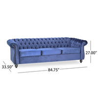 Nisy 3 Seater Sofa, Chesterfield Dark Blue Velvet Tufted Back, 85 Inch -BM335407