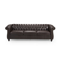 Nisy Sofa, Chesterfield Tufted Brown Faux Leather Back, 85 Inch -BM335408