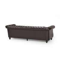 Nisy Sofa, Chesterfield Tufted Brown Faux Leather Back, 85 Inch -BM335408