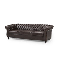 Nisy Sofa, Chesterfield Tufted Brown Faux Leather Back, 85 Inch -BM335408
