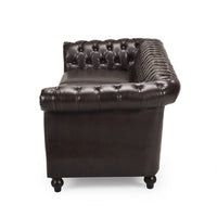 Nisy Sofa, Chesterfield Tufted Brown Faux Leather Back, 85 Inch -BM335408