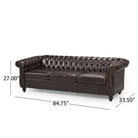 Nisy Sofa, Chesterfield Tufted Brown Faux Leather Back, 85 Inch -BM335408