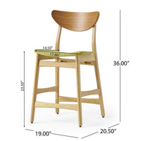 Zily Counter Height Chairs Set of 2, Green Seat, Natural Brown Wood -BM335410