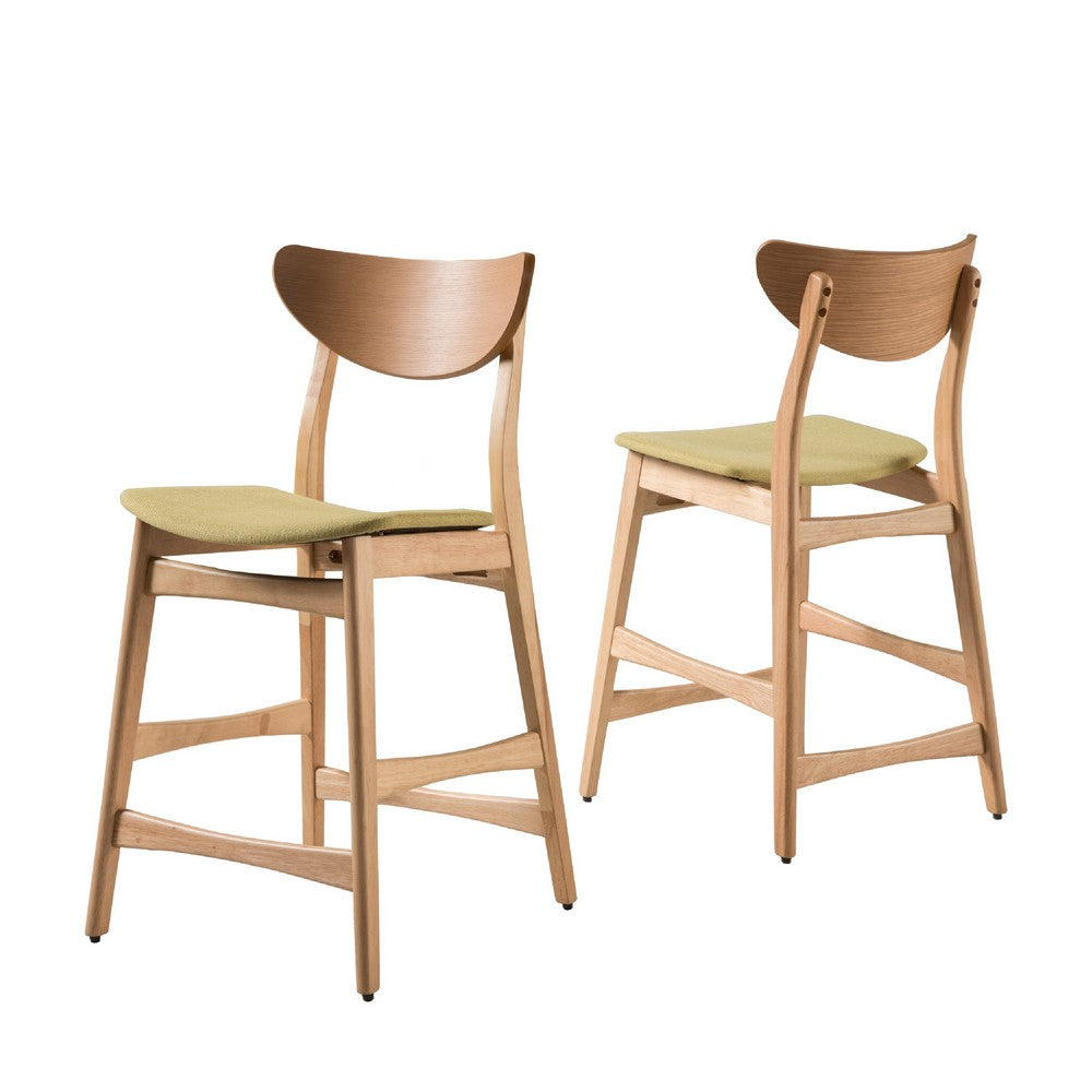 Zily Counter Height Chairs Set of 2, Green Seat, Natural Brown Wood -BM335410