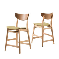 Zily Counter Height Chairs Set of 2, Green Seat, Natural Brown Wood -BM335410