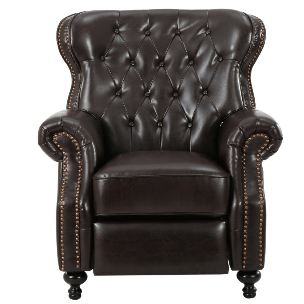 Kir Manual Recliner Chair, Rich Tufted Back Dark Brown Faux Leather -BM335412