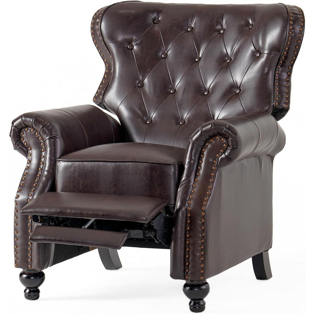 Kir Manual Recliner Chair, Rich Tufted Back Dark Brown Faux Leather -BM335412