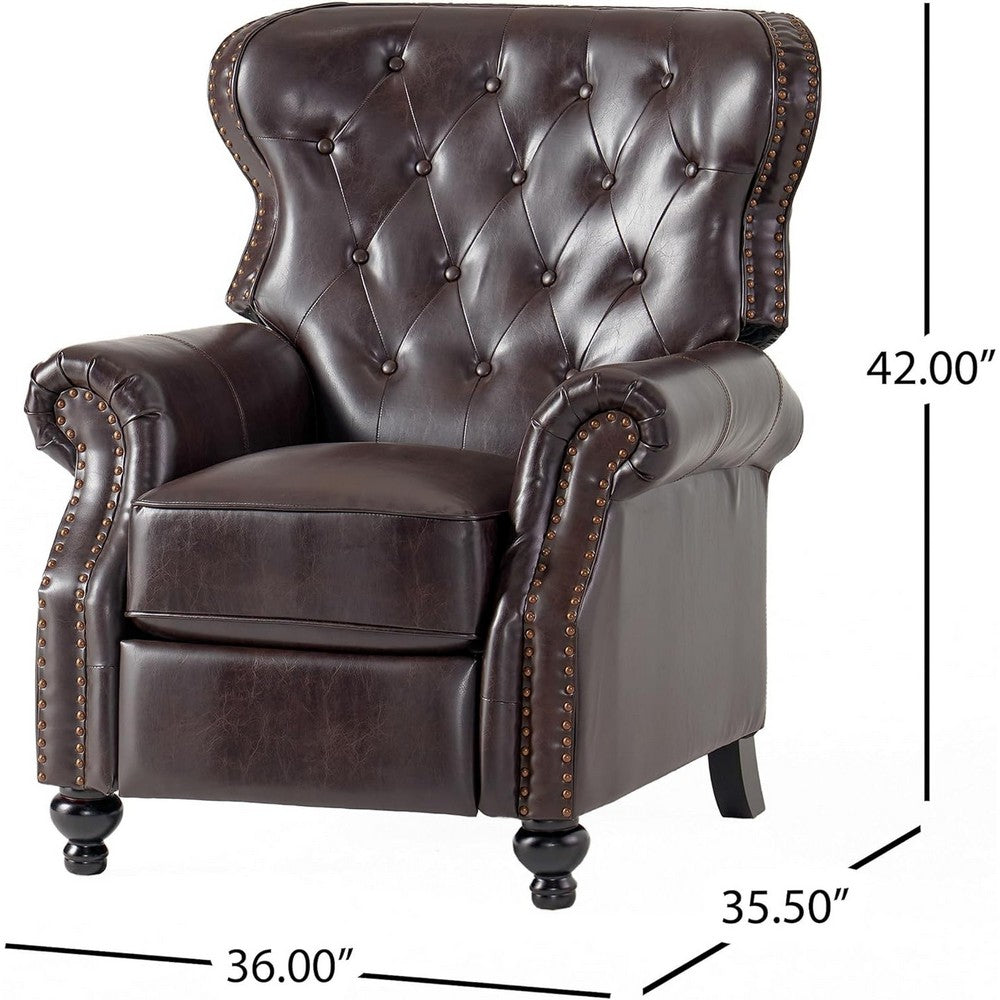 Kir Manual Recliner Chair, Rich Tufted Back Dark Brown Faux Leather -BM335412