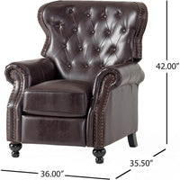 Kir Manual Recliner Chair, Rich Tufted Back Dark Brown Faux Leather -BM335412