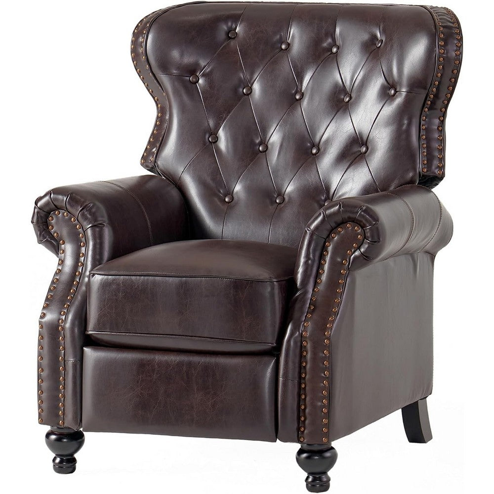 Kir Manual Recliner Chair, Rich Tufted Back Dark Brown Faux Leather -BM335412