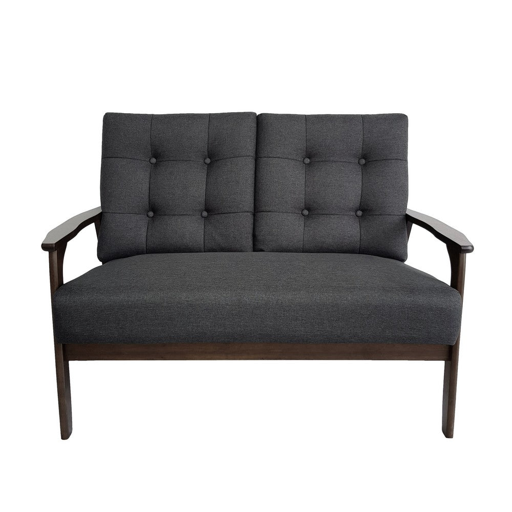 Lex Loveseat, Tufted Back Charcoal Gray Fabric, Walnut Brown, 46 Inch -BM335413