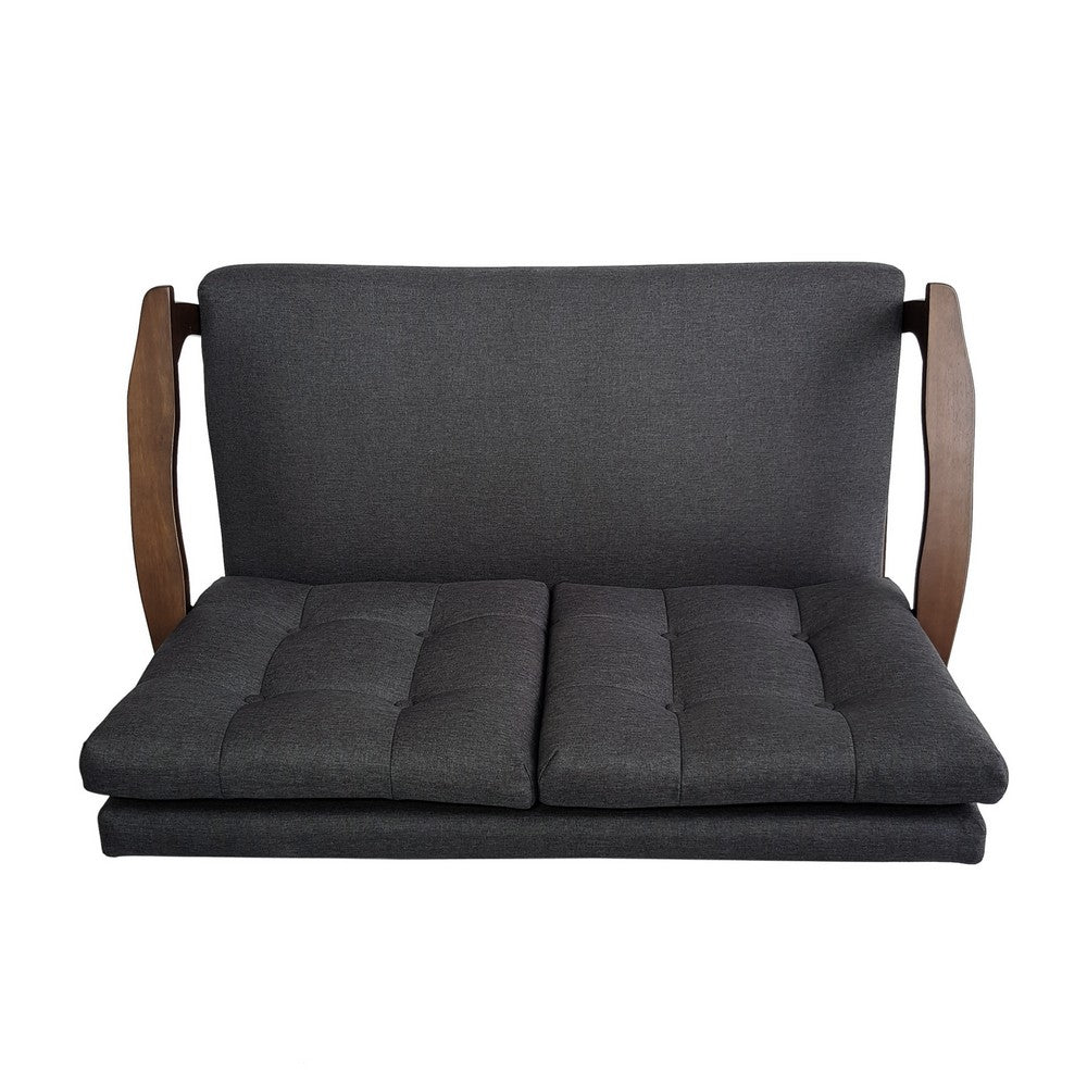 Lex Loveseat, Tufted Back Charcoal Gray Fabric, Walnut Brown, 46 Inch -BM335413