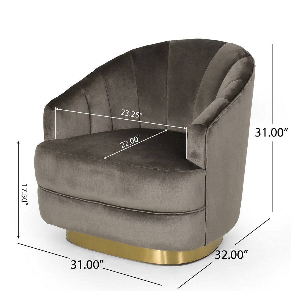 Accent Armchair, Channel Tufted Gray Velvet, Gold Metal Base -BM335428