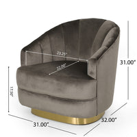 Accent Armchair, Channel Tufted Gray Velvet, Gold Metal Base -BM335428
