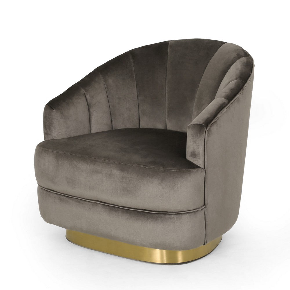 Accent Armchair, Channel Tufted Gray Velvet, Gold Metal Base -BM335428