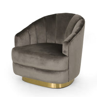 Accent Armchair, Channel Tufted Gray Velvet, Gold Metal Base -BM335428