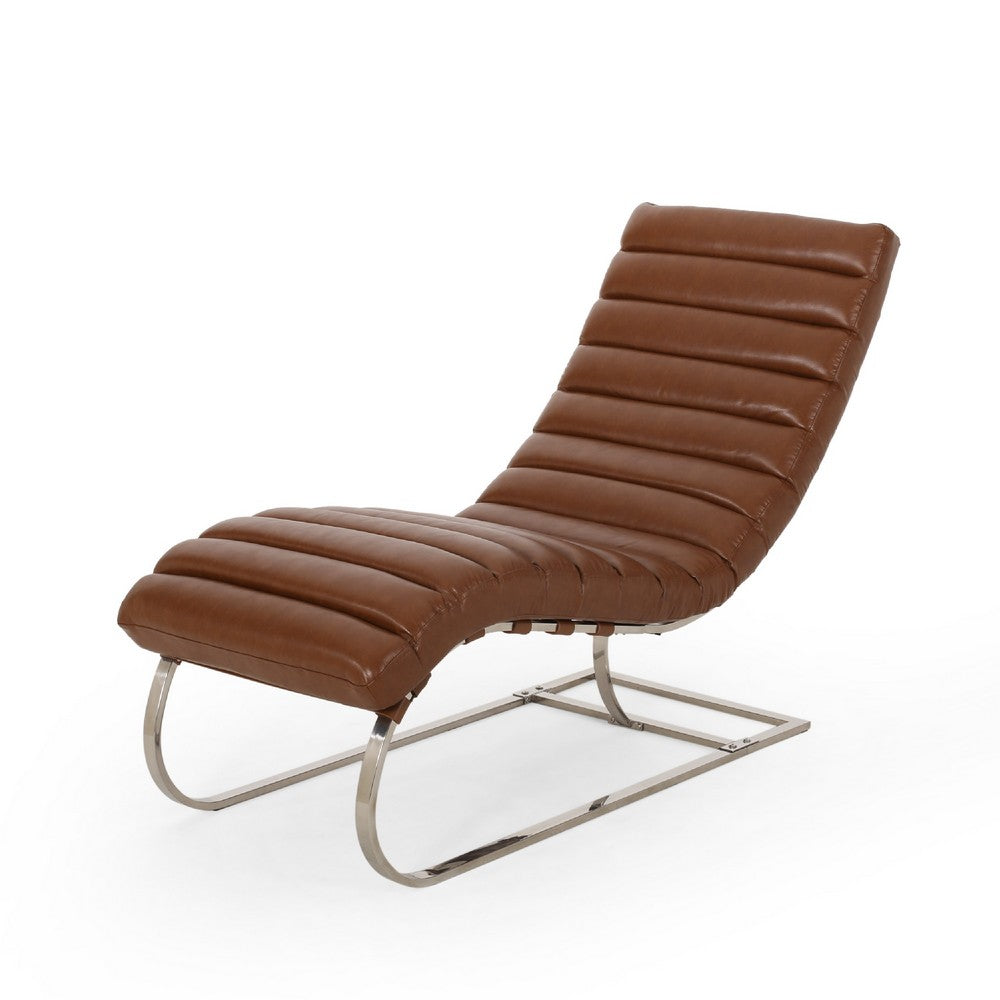 Remma Chaise Lounger, Light Brown Tufted Faux Leather, Metal 56 Inch -BM335433