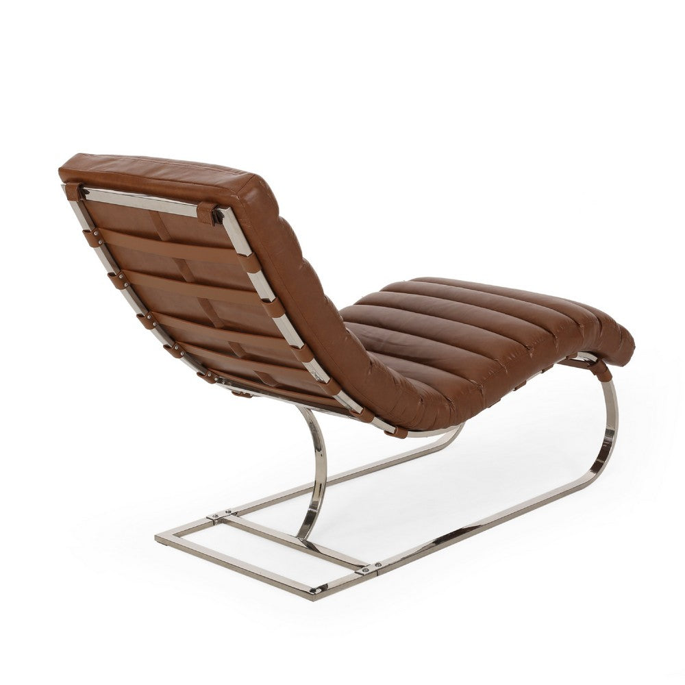 Remma Chaise Lounger, Light Brown Tufted Faux Leather, Metal 56 Inch -BM335433