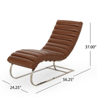 Remma Chaise Lounger, Light Brown Tufted Faux Leather, Metal 56 Inch -BM335433
