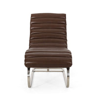 Remma Chaise Lounger, Dark Brown Tufted Faux Leather, Metal 56 Inch -BM335434