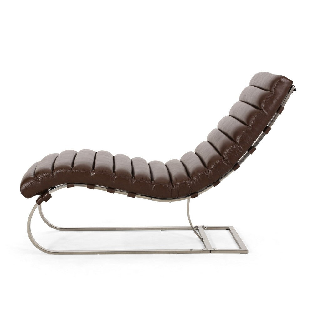 Remma Chaise Lounger, Dark Brown Tufted Faux Leather, Metal 56 Inch -BM335434