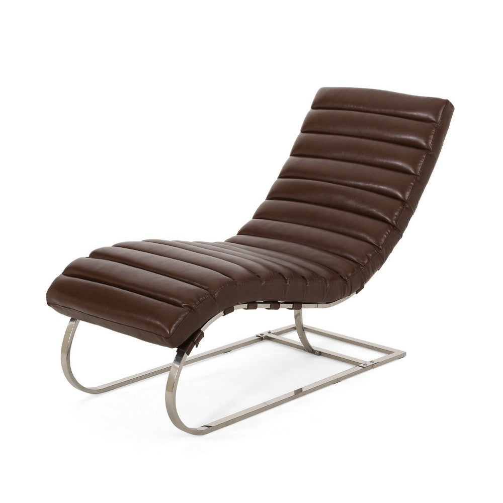 Remma Chaise Lounger, Dark Brown Tufted Faux Leather, Metal 56 Inch -BM335434