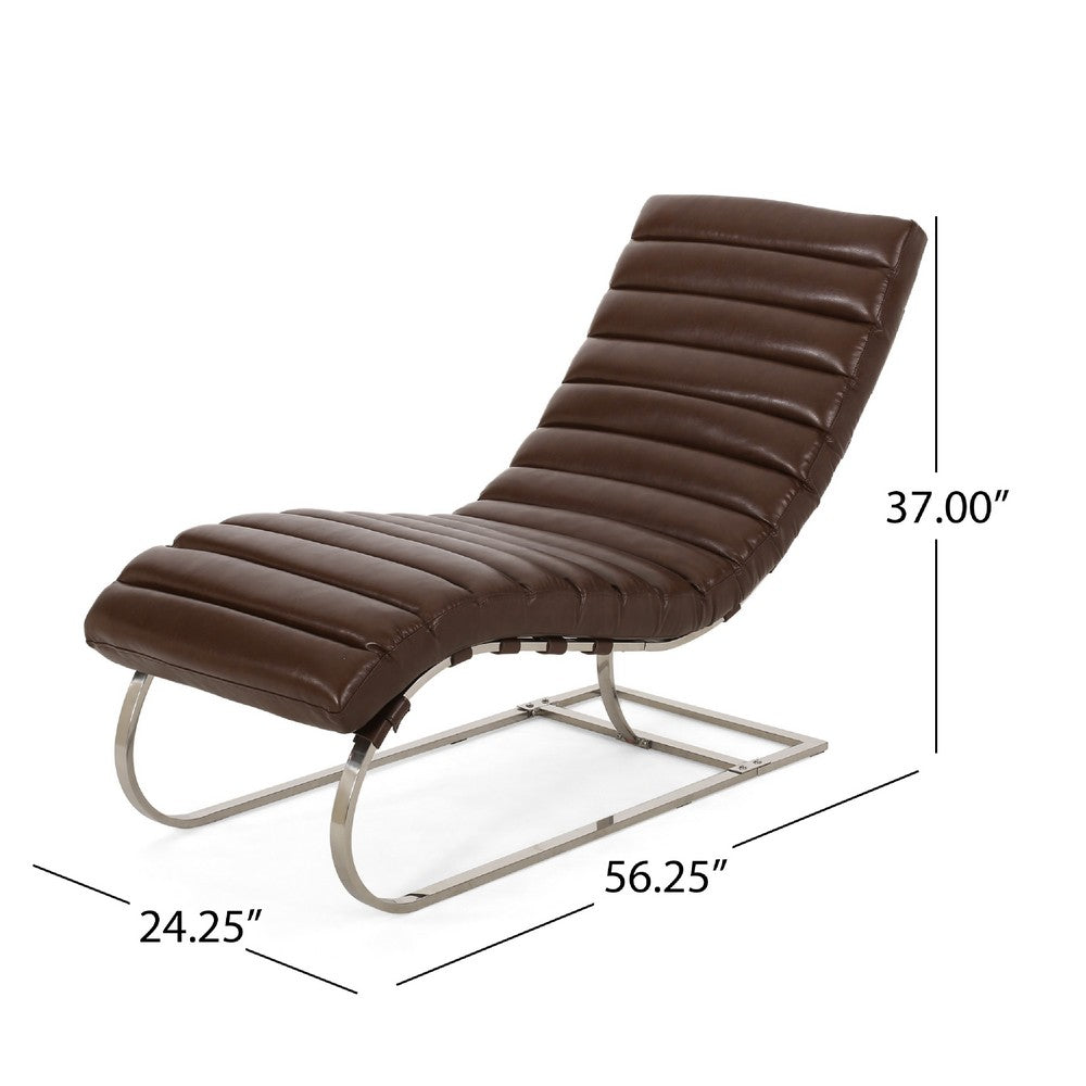 Remma Chaise Lounger, Dark Brown Tufted Faux Leather, Metal 56 Inch -BM335434