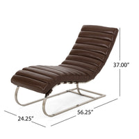 Remma Chaise Lounger, Dark Brown Tufted Faux Leather, Metal 56 Inch -BM335434