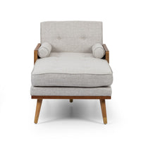 Chaise Lounger with 2 Rolled Pillows, Beige Fabric, Brown Wood 64 Inch -BM335440