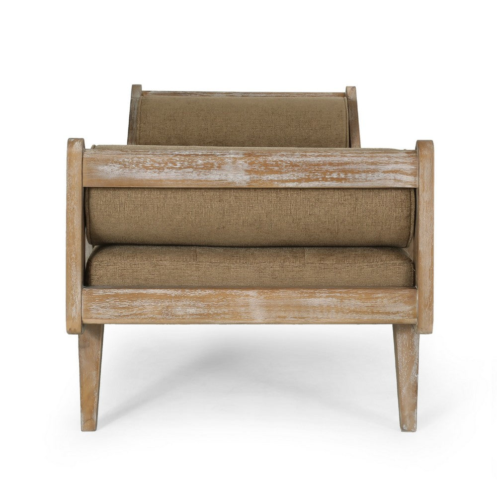 Chaise Lounger, Tufted Beige Fabric, Brown Solid Wood Frame, 65 Inch -BM335443