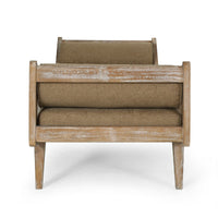 Chaise Lounger, Tufted Beige Fabric, Brown Solid Wood Frame, 65 Inch -BM335443