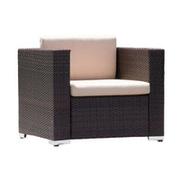 Orene Outdoor Chair Set of 2, Brown Rattan, Tan Waterproof Fabric -BM335444