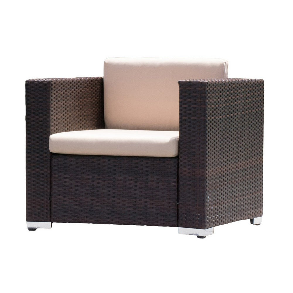 Orene Outdoor Chair Set of 2, Brown Rattan, Tan Waterproof Fabric -BM335444