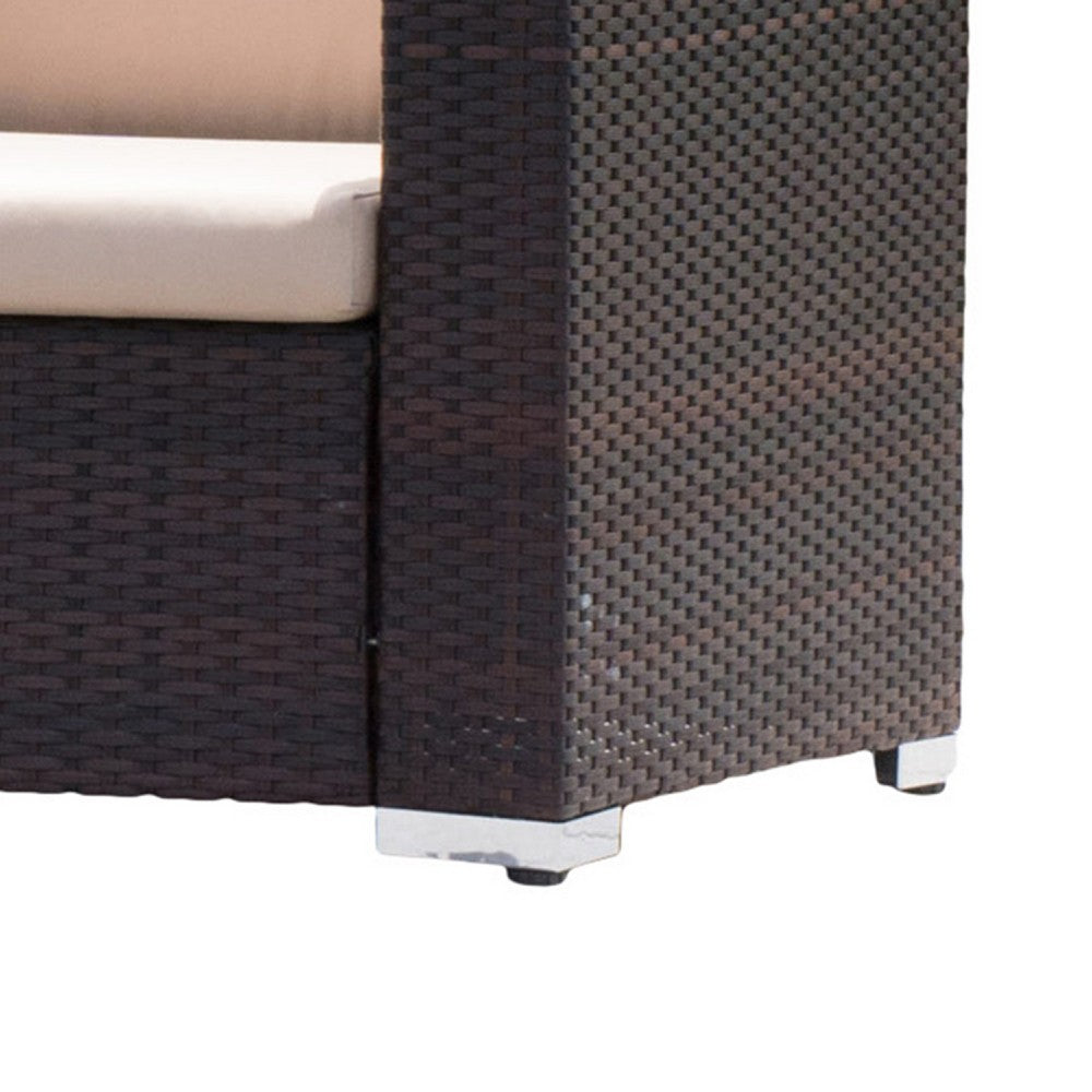 Orene Outdoor Chair Set of 2, Brown Rattan, Tan Waterproof Fabric -BM335444