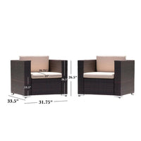 Orene Outdoor Chair Set of 2, Brown Rattan, Tan Waterproof Fabric -BM335444