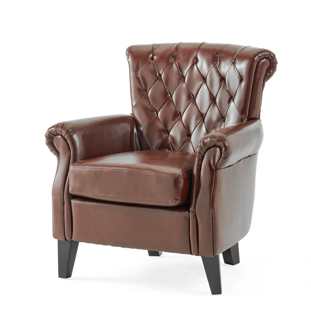 Ranlin Accent Club Chair, Tufted Chestnut Brown Leather, Wood 35 Inch -BM335445
