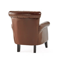 Ranlin Accent Club Chair, Tufted Chestnut Brown Leather, Wood 35 Inch -BM335445