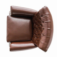 Ranlin Accent Club Chair, Tufted Chestnut Brown Leather, Wood 35 Inch -BM335445