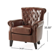 Ranlin Accent Club Chair, Tufted Chestnut Brown Leather, Wood 35 Inch -BM335445