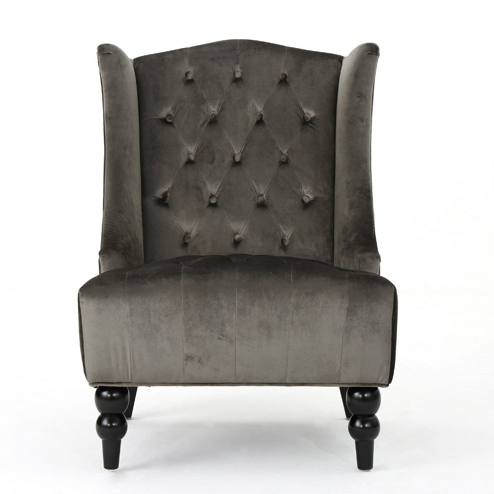 Tesy High Back Accent Club Chair, Gray Tufted Velvet, Black Wood Legs -BM335446