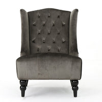Tesy High Back Accent Club Chair, Gray Tufted Velvet, Black Wood Legs -BM335446