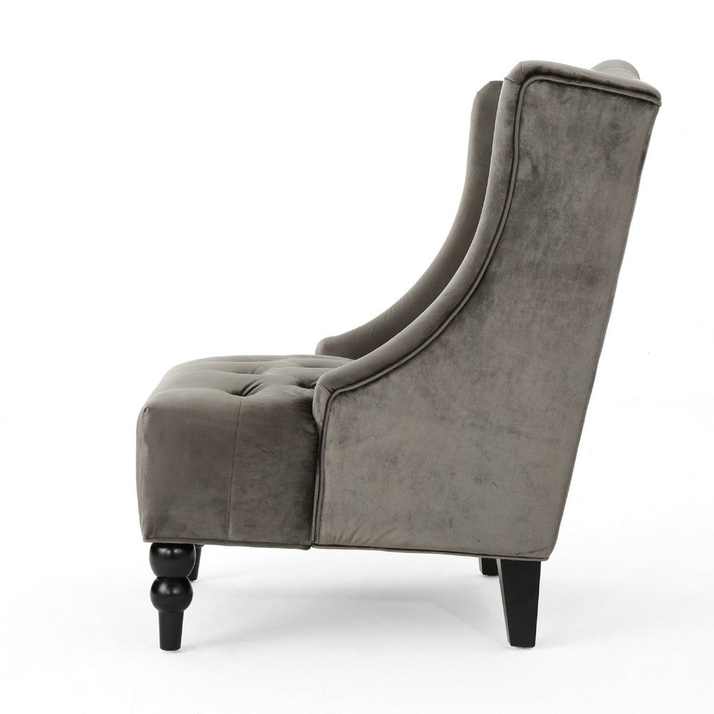 Tesy High Back Accent Club Chair, Gray Tufted Velvet, Black Wood Legs -BM335446
