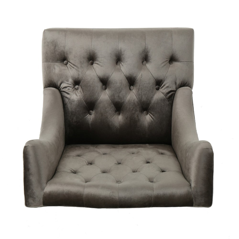 Tesy High Back Accent Club Chair, Gray Tufted Velvet, Black Wood Legs -BM335446
