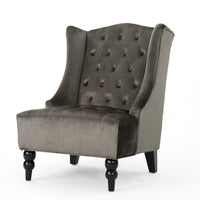 Tesy High Back Accent Club Chair, Gray Tufted Velvet, Black Wood Legs -BM335446