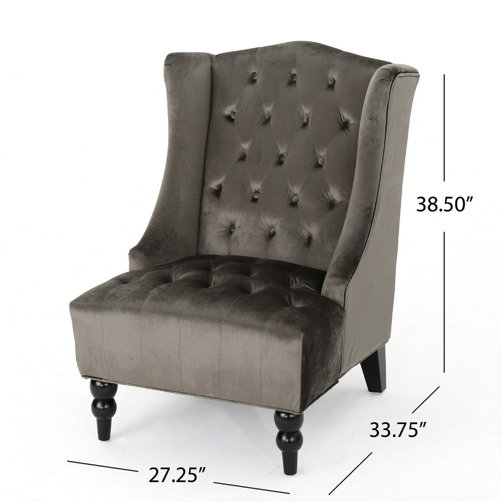 Tesy High Back Accent Club Chair, Gray Tufted Velvet, Black Wood Legs -BM335446