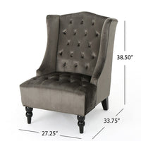 Tesy High Back Accent Club Chair, Gray Tufted Velvet, Black Wood Legs -BM335446